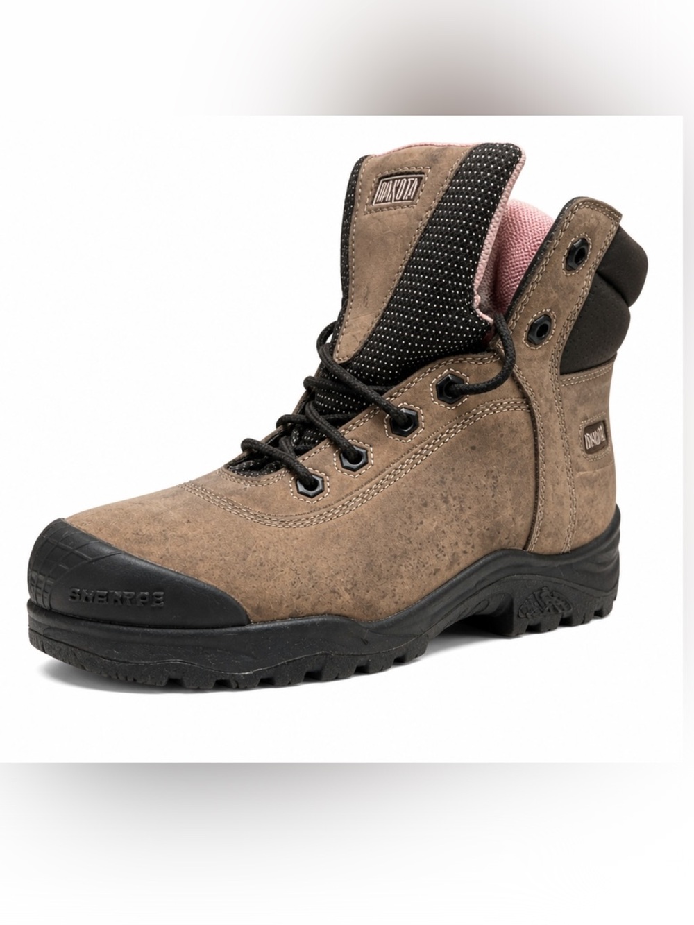 Dakota CSA Women’s Work-boot size 6. Grey.   Safety Toe.  Lace-Up. Pink trim.